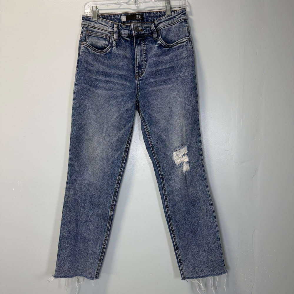 KUT from the Kloth Rachael Fab Ab Mom Jeans High Rise Distressed Blue Size‎ 6